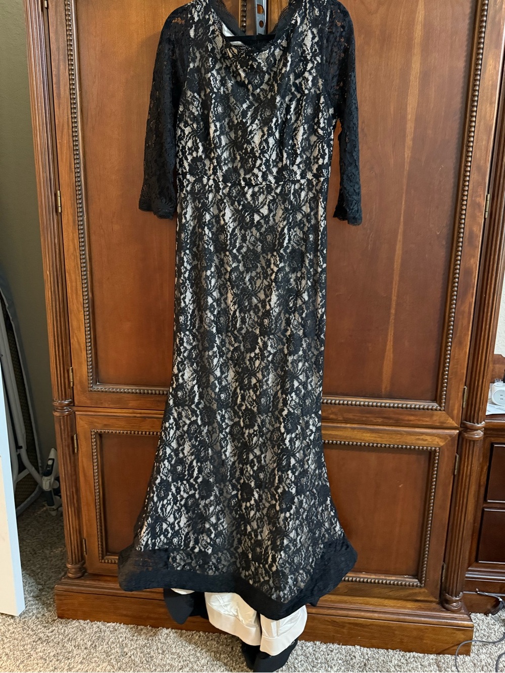 VENUS Black Lace Maxi Dress with Nude Underlay
